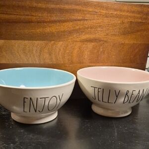Rae Dunn Ceramic Bowls with Blue and Pink Interiors